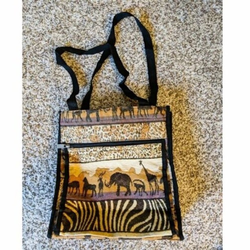 African Safari Tapestry Tote Bag BOVANO Animal Shoulder Strap Purse Carry-on